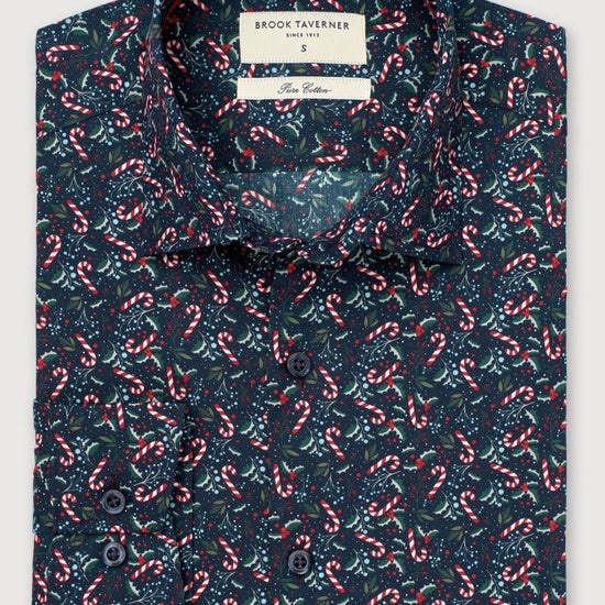 Young Ideas & Henmores -Novelty Navy Shirt With Candy Canes -Navy -S