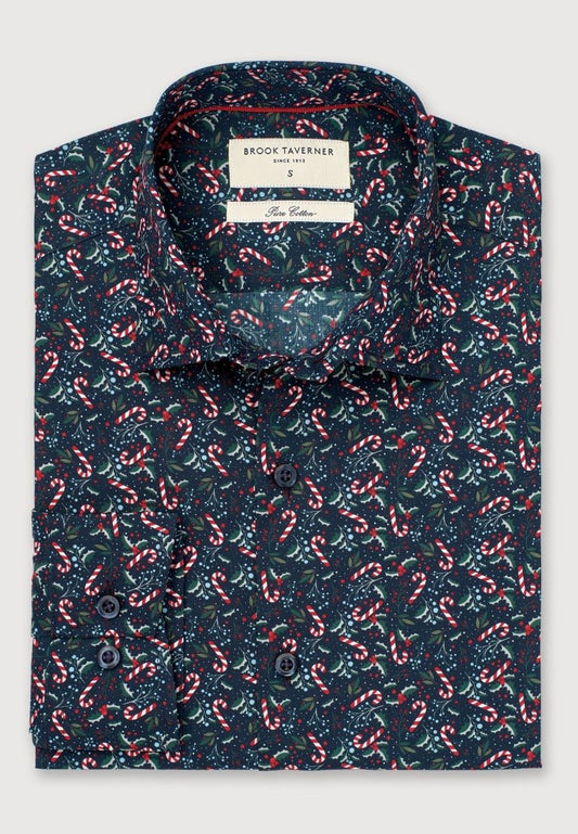 Young Ideas & Henmores -Novelty Navy Shirt With Candy Canes -Navy -S