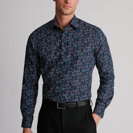 Young Ideas & Henmores -Novelty Navy Shirt With Candy Canes -Navy -S