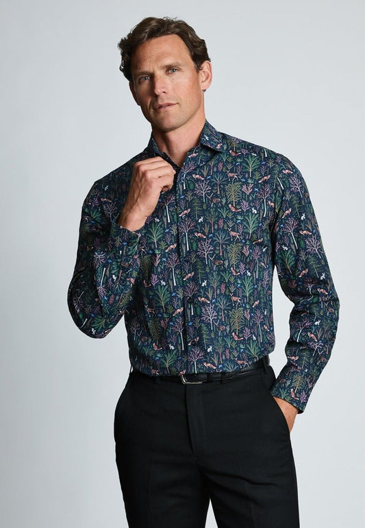 Young Ideas & Henmores -Novelty Navy Shirt With Woodland Animals -Navy -S