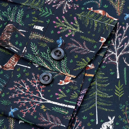 Young Ideas & Henmores -Novelty Navy Shirt With Woodland Animals -Navy -S