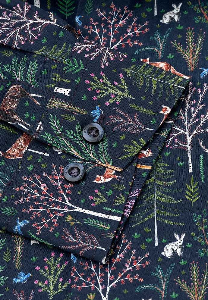 Young Ideas & Henmores -Novelty Navy Shirt With Woodland Animals -Navy -S