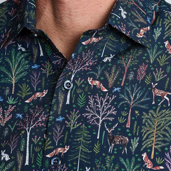 Young Ideas & Henmores -Novelty Navy Shirt With Woodland Animals -Navy -S