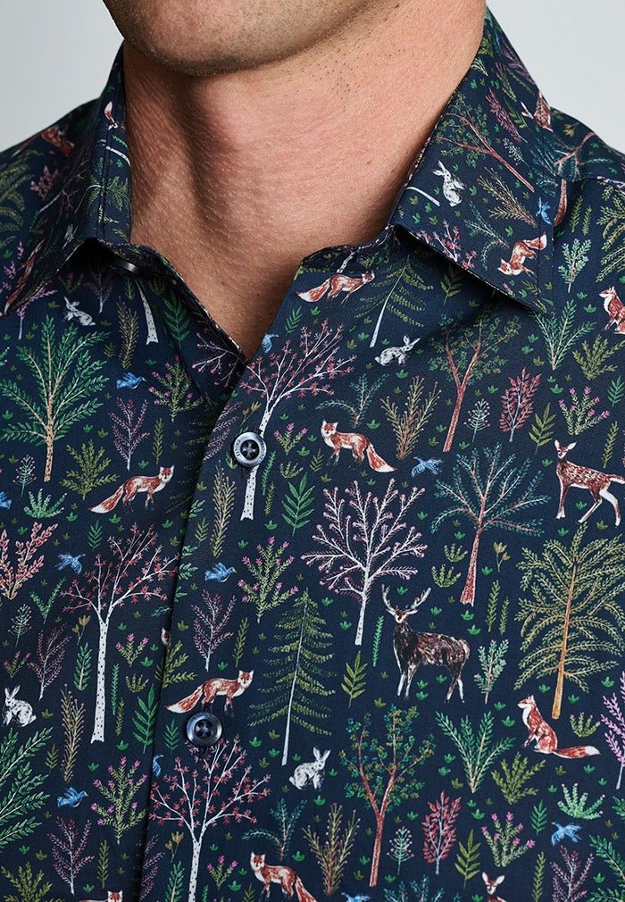 Young Ideas & Henmores -Novelty Navy Shirt With Woodland Animals -Navy -S
