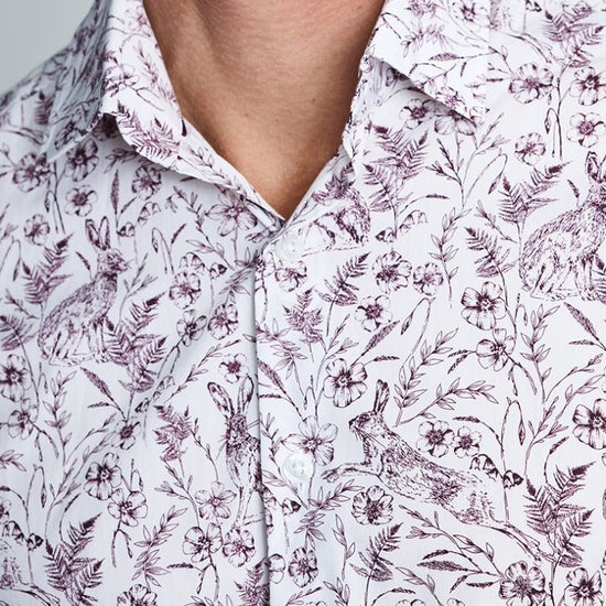 Young Ideas & Henmores -Novelty White Shirt With Hare Print -White -M