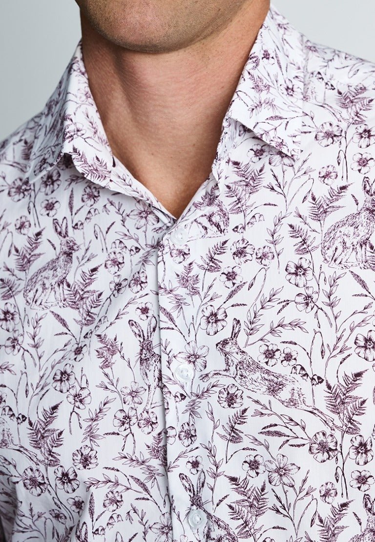 Young Ideas & Henmores -Novelty White Shirt With Hare Print -White -M