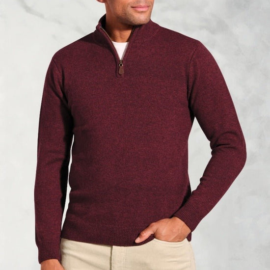 Young Ideas & Henmores -Rutherford 1/4 Zip Jumper -Burgundy -S