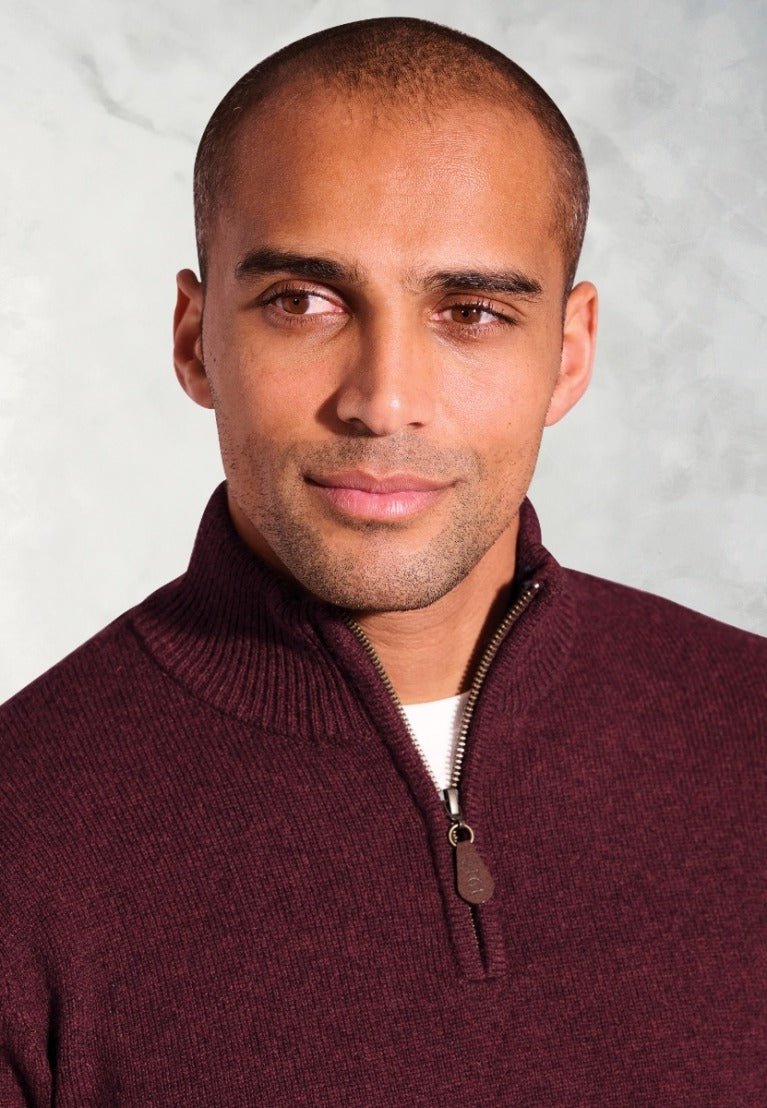Young Ideas & Henmores -Rutherford 1/4 Zip Jumper -Burgundy -S