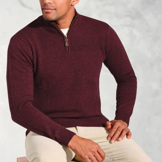 Young Ideas & Henmores -Rutherford 1/4 Zip Jumper -Burgundy -S