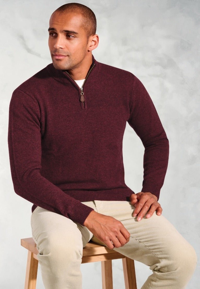 Young Ideas & Henmores -Rutherford 1/4 Zip Jumper -Burgundy -S