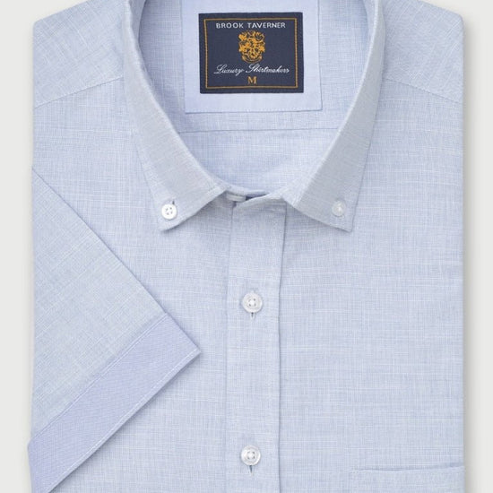 Young Ideas & Henmores - Short Sleeve Casual Shirt - Pale Blue - M