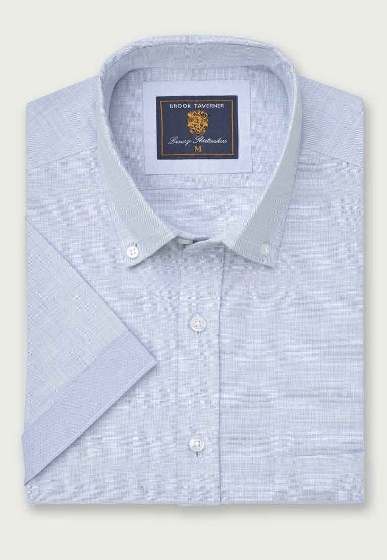 Young Ideas & Henmores - Short Sleeve Casual Shirt - Pale Blue - M