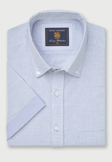 Young Ideas & Henmores - Short Sleeve Casual Shirt - Pale Blue - M