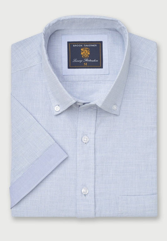 Young Ideas & Henmores - Short Sleeve Casual Shirt - Pale Blue - M