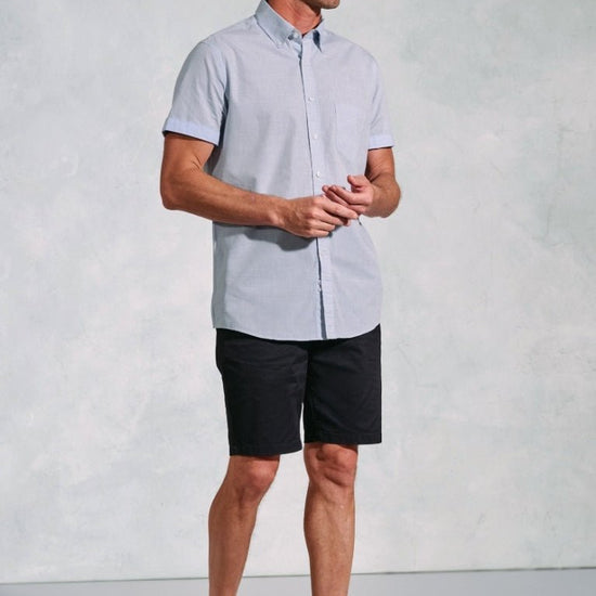 Young Ideas & Henmores - Short Sleeve Casual Shirt - Pale Blue - M