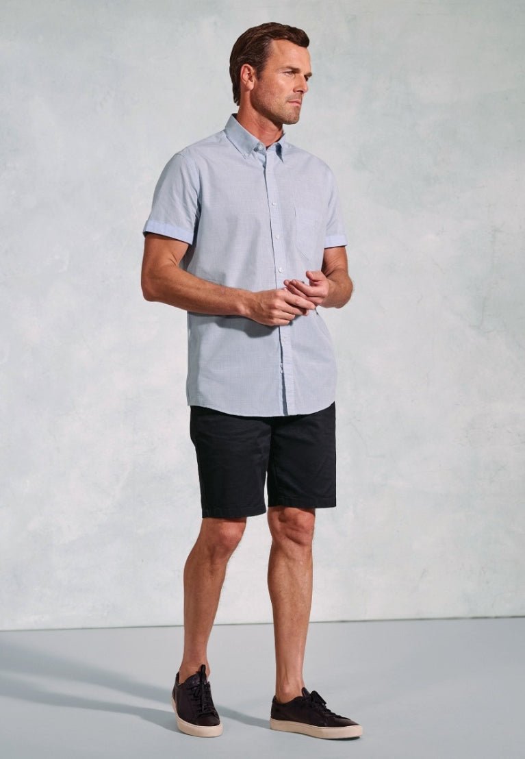 Young Ideas & Henmores - Short Sleeve Casual Shirt - Pale Blue - M