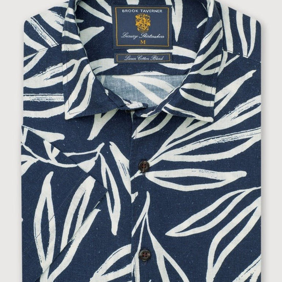 Young Ideas & Henmores - Shortsleeved Abstract Leaf Print Shirt - Navy - M