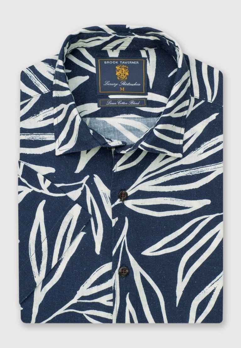 Young Ideas & Henmores - Shortsleeved Abstract Leaf Print Shirt - Navy - M