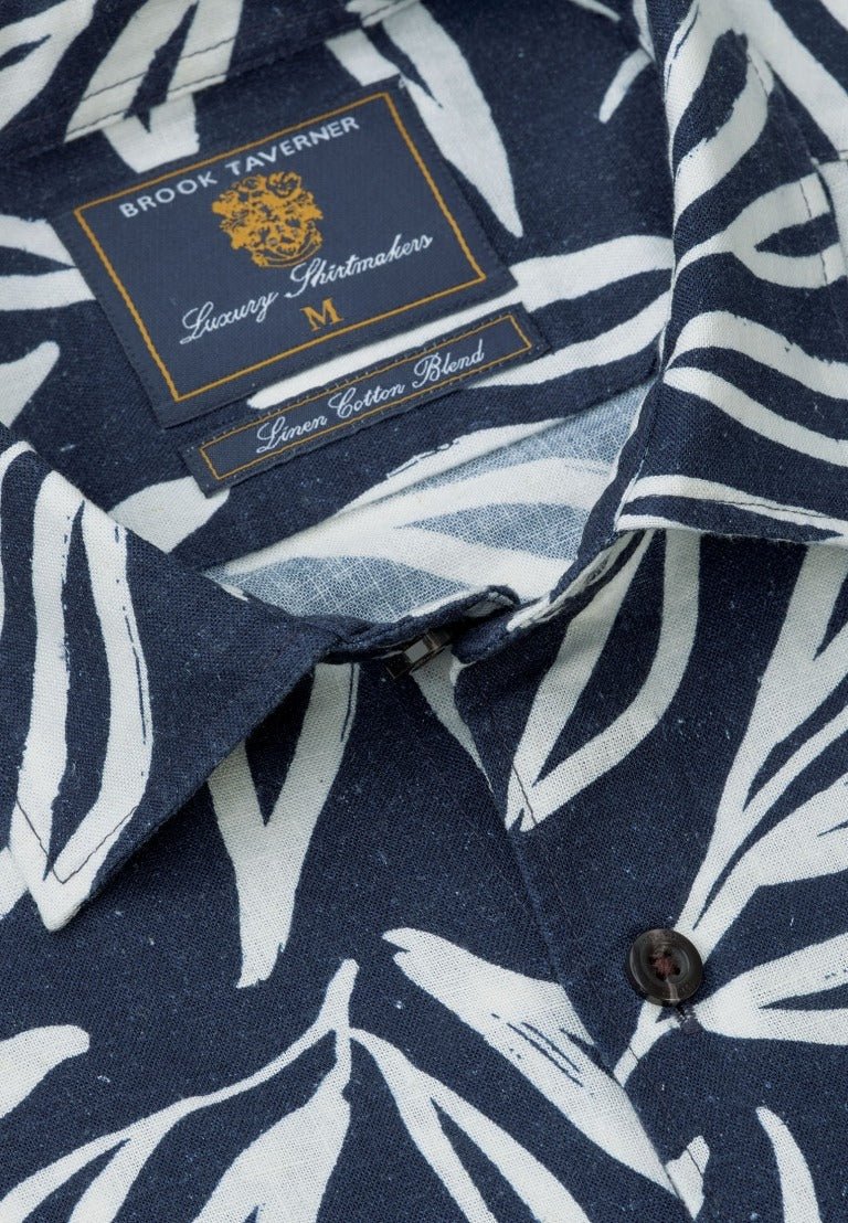 Young Ideas & Henmores - Shortsleeved Abstract Leaf Print Shirt - Navy - M