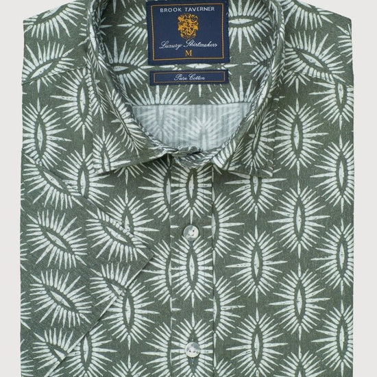 Young Ideas & Henmores - Shortsleeved Ikat Print Shirt - Khaki - M