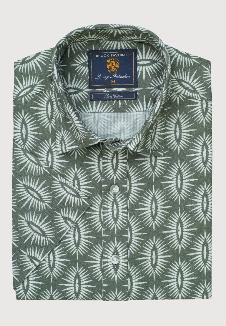 Young Ideas & Henmores - Shortsleeved Ikat Print Shirt - Khaki - M