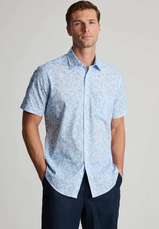 Young Ideas & Henmores - Shortsleeved Leaf Print Shirt - Light Blue - M