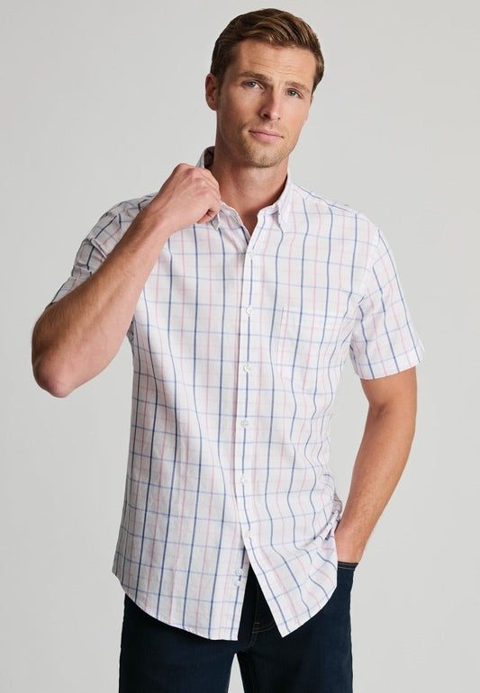 Young Ideas & Henmores - Shortsleeved Tattersall Checked Shirt - White - M