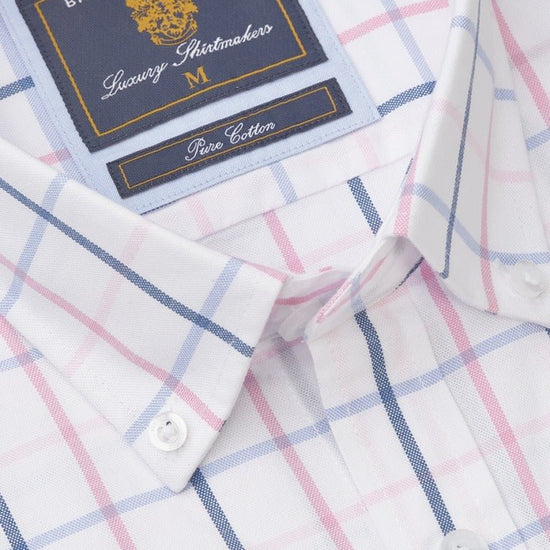 Young Ideas & Henmores - Shortsleeved Tattersall Checked Shirt - White - M