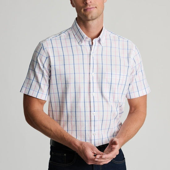 Young Ideas & Henmores - Shortsleeved Tattersall Checked Shirt - White - M