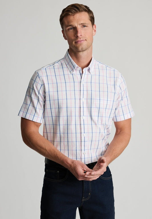 Young Ideas & Henmores - Shortsleeved Tattersall Checked Shirt - White - M