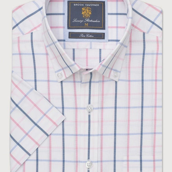 Young Ideas & Henmores - Shortsleeved Tattersall Checked Shirt - White - M