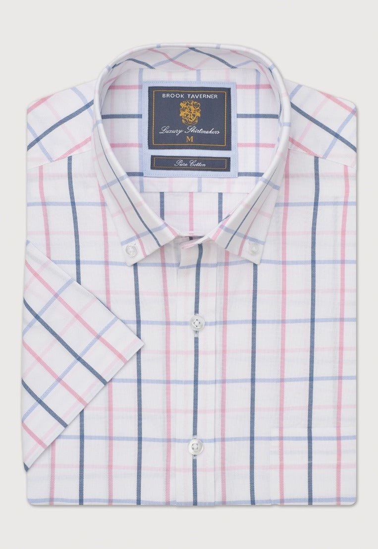Young Ideas & Henmores - Shortsleeved Tattersall Checked Shirt - White - M