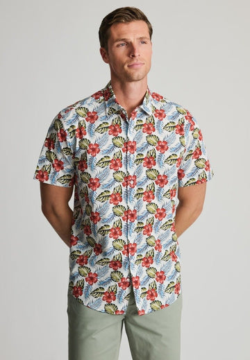 Young Ideas & Henmores -Shortsleeved Tropical Flower Print -White Print -M
