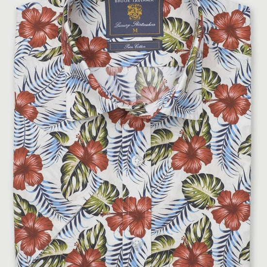 Young Ideas & Henmores -Shortsleeved Tropical Flower Print -White Print -M