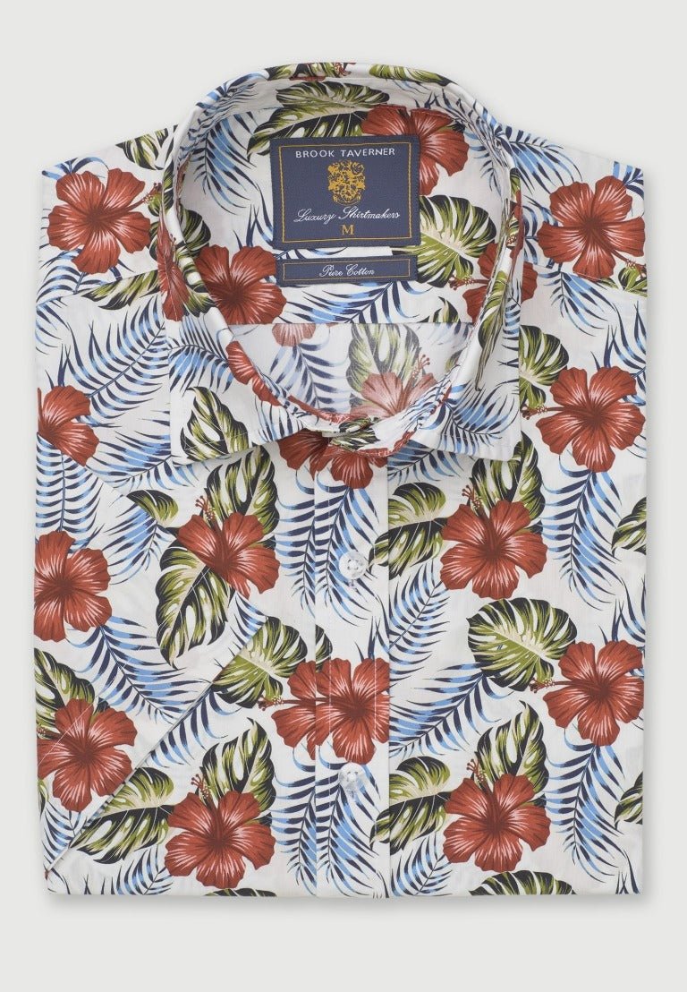 Young Ideas & Henmores -Shortsleeved Tropical Flower Print -White Print -M