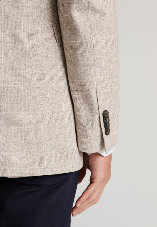 Young Ideas & Henmores - Skipton Houndstooth Jersey Blazer - Beige - 42