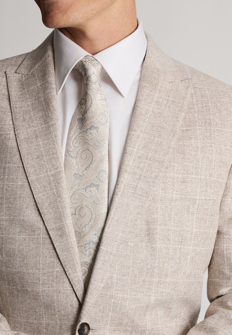 Young Ideas & Henmores - Skipton Houndstooth Jersey Blazer - Beige - 42