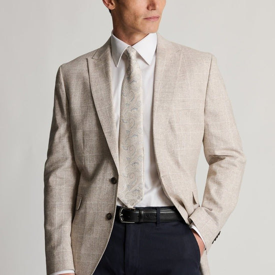 Young Ideas & Henmores - Skipton Houndstooth Jersey Blazer - Beige - 42