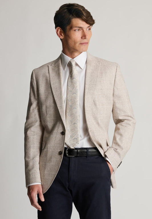 Young Ideas & Henmores - Skipton Houndstooth Jersey Blazer - Beige - 42