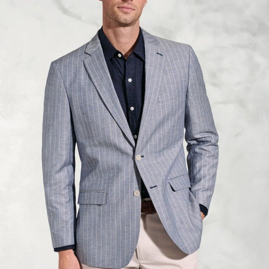 Young Ideas & Henmores - Tarantino Linen Striped Blazer - Blue - 42