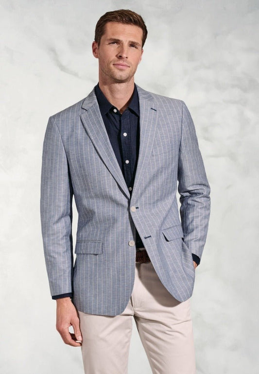 Young Ideas & Henmores - Tarantino Linen Striped Blazer - Blue - 42