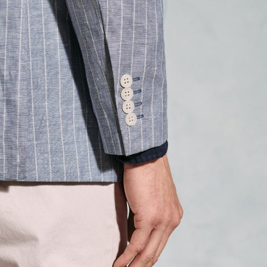 Young Ideas & Henmores - Tarantino Linen Striped Blazer - Blue - 42