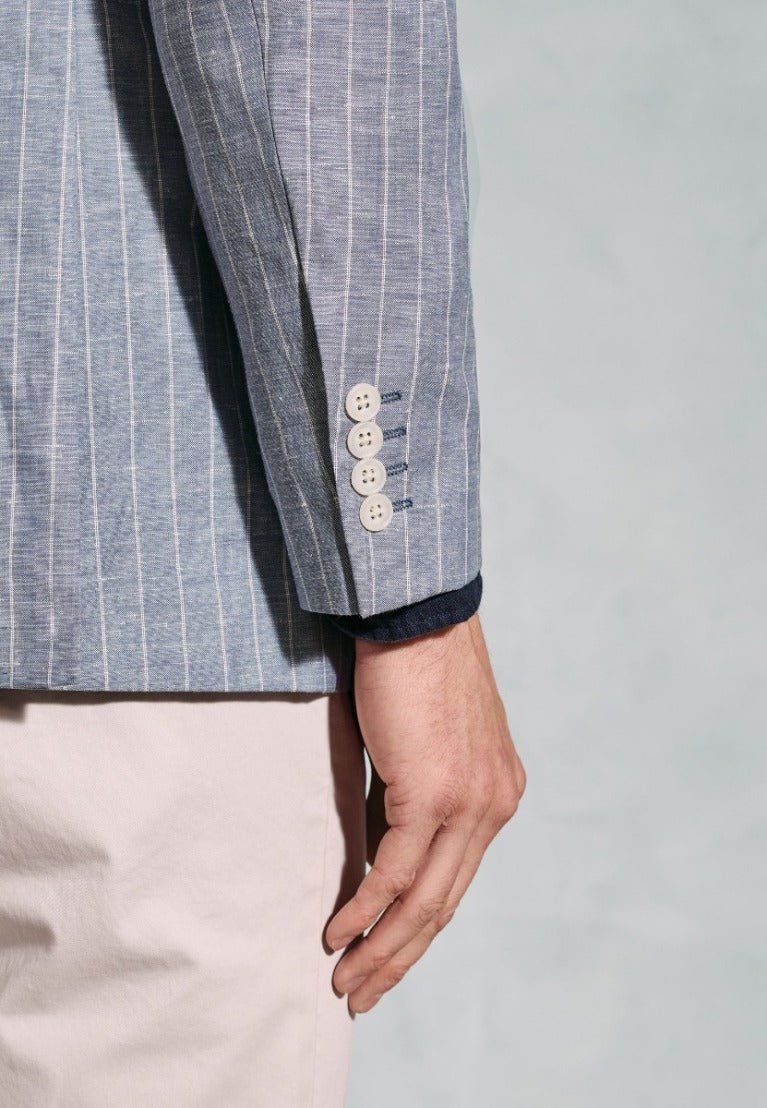 Young Ideas & Henmores - Tarantino Linen Striped Blazer - Blue - 42