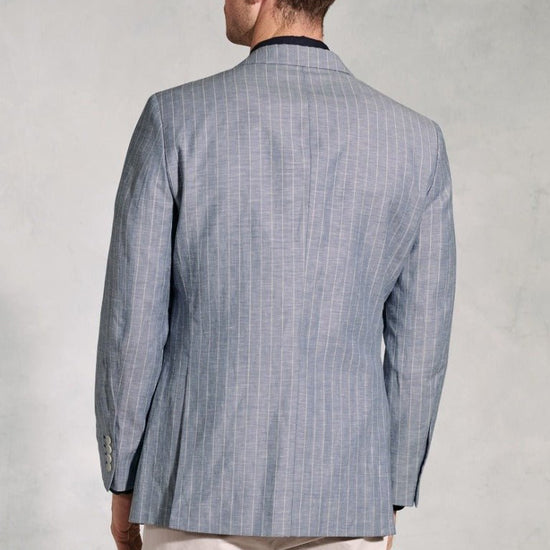 Young Ideas & Henmores - Tarantino Linen Striped Blazer - Blue - 42