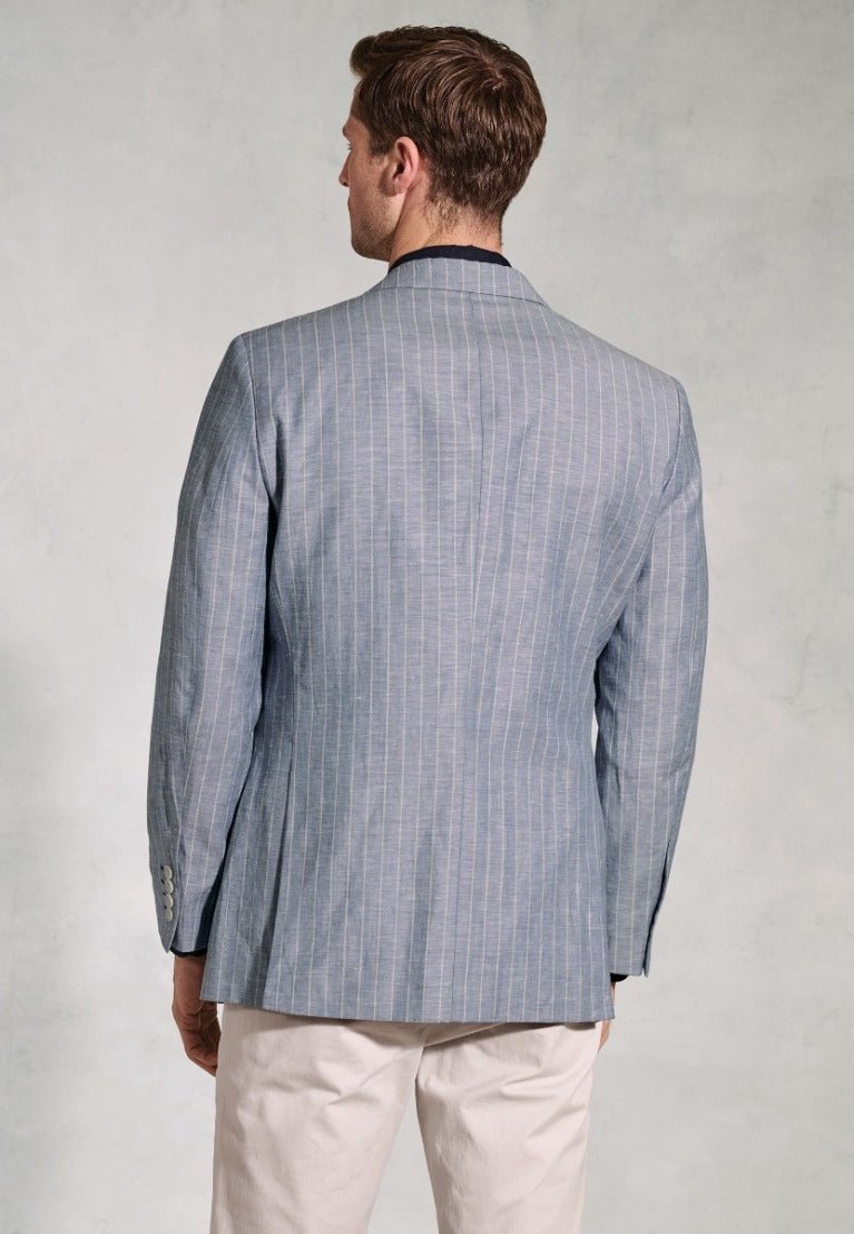 Young Ideas & Henmores - Tarantino Linen Striped Blazer - Blue - 42