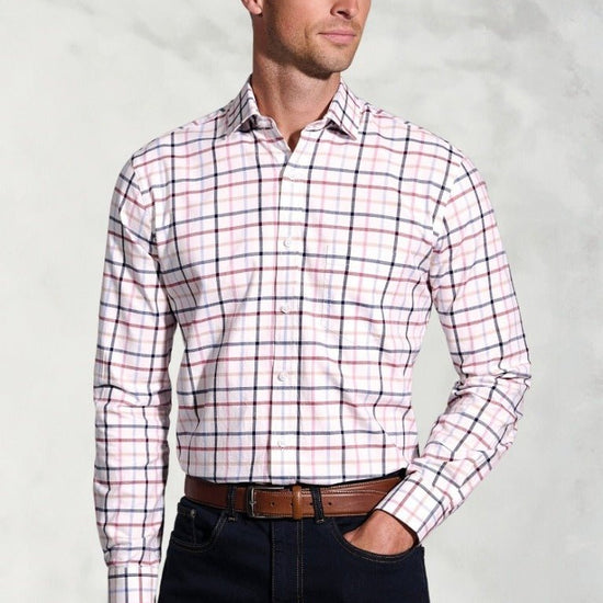 Young Ideas & Henmores -Tattersall Check Cotton Shirt -White -S