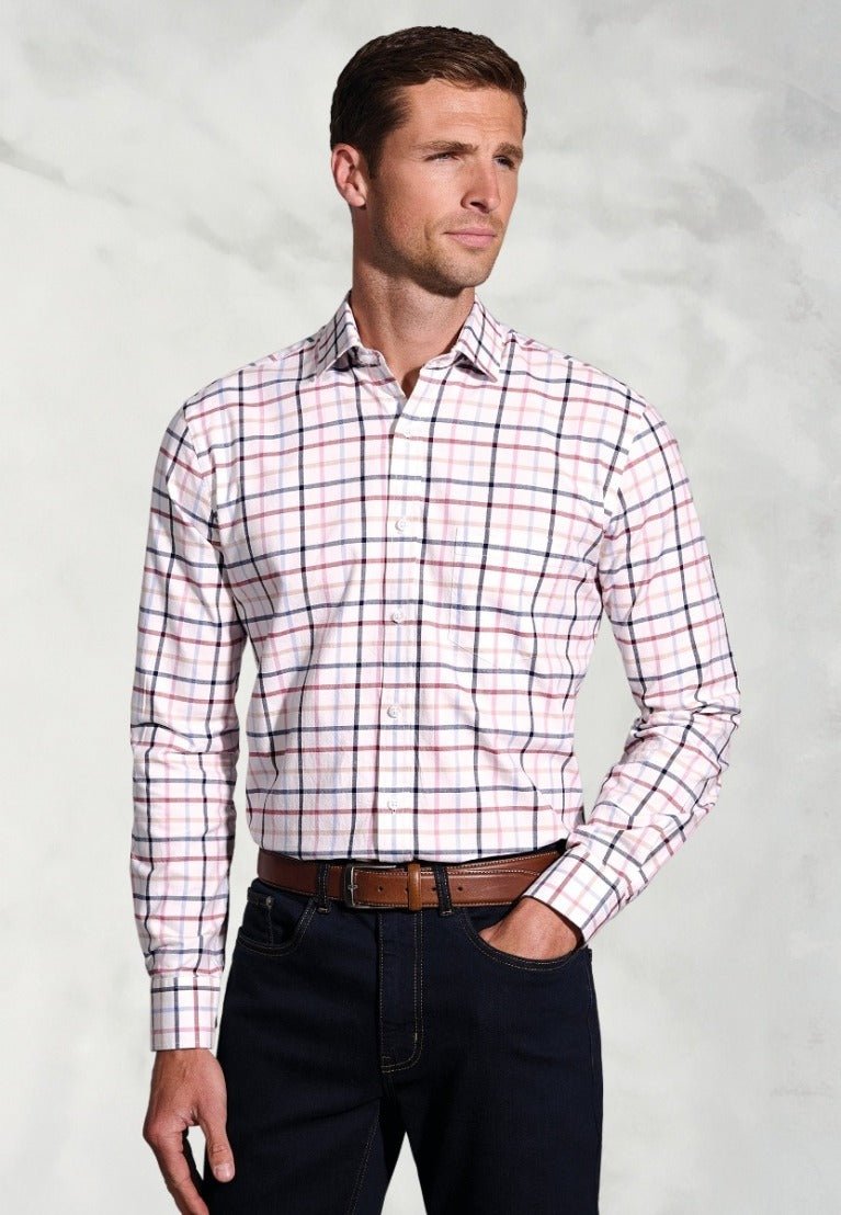 Young Ideas & Henmores -Tattersall Check Cotton Shirt -White -S