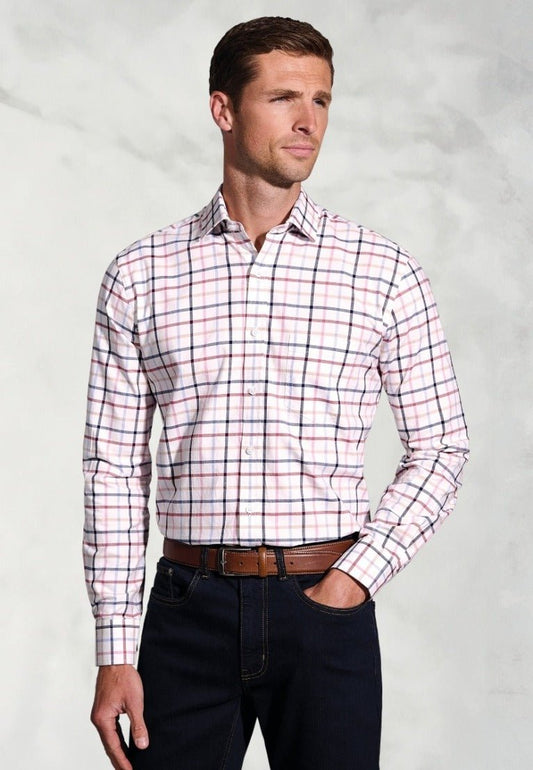 Young Ideas & Henmores -Tattersall Check Cotton Shirt -White -S