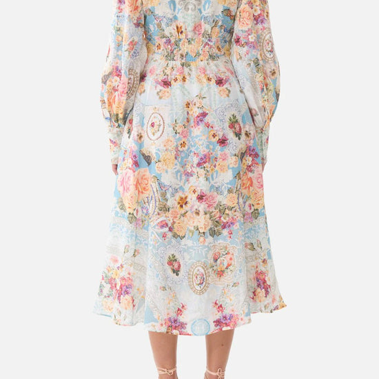 Young Ideas & Henmores - A Taste For Lace Waist Tie Linen Shirt Dress - Sky Blue Multi - XS