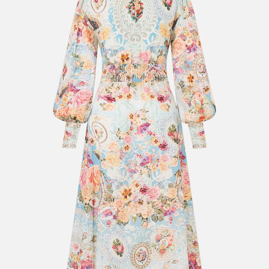 Young Ideas & Henmores - A Taste For Lace Waist Tie Linen Shirt Dress - Sky Blue Multi - XS